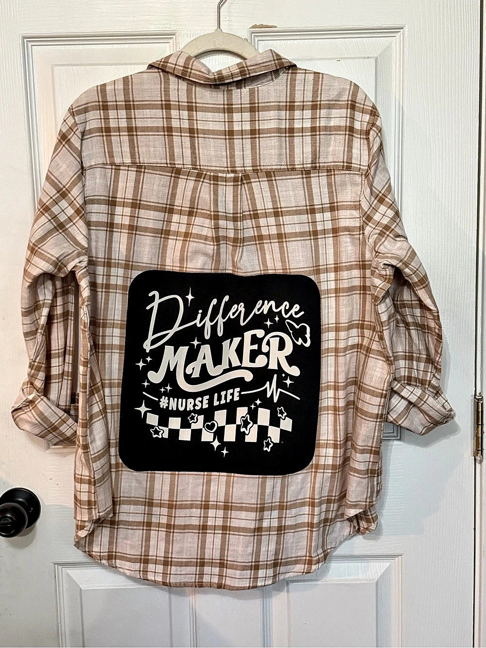 Old Navy The Classic Shirt Plaid Button Down Shirt Brown & Cream XL